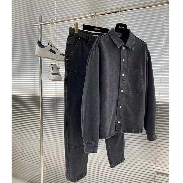 Dior Men CD Overshirt Black Cotton Twill Laser-Faded Vintage Effect Heavy-Weight Denim
