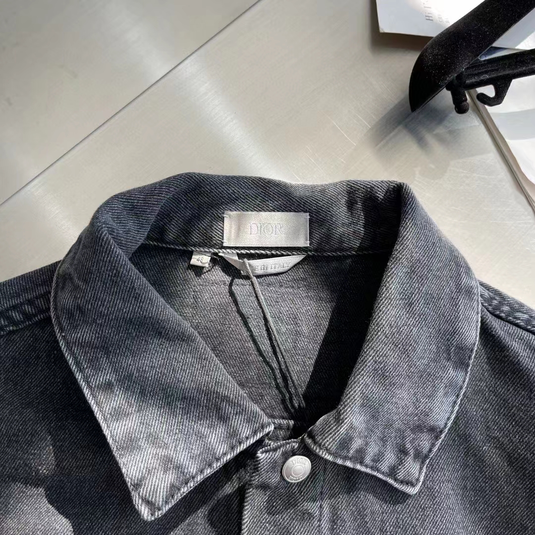 Dior Men CD Overshirt Black Cotton Twill Laser-Faded Vintage Effect Heavy-Weight Denim