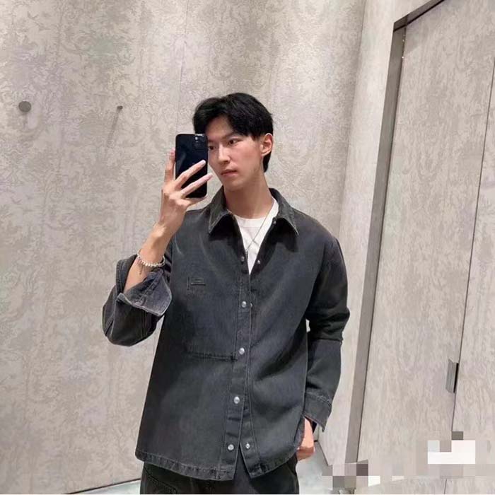 Dior Men CD Overshirt Black Cotton Twill Laser-Faded Vintage Effect Heavy-Weight Denim