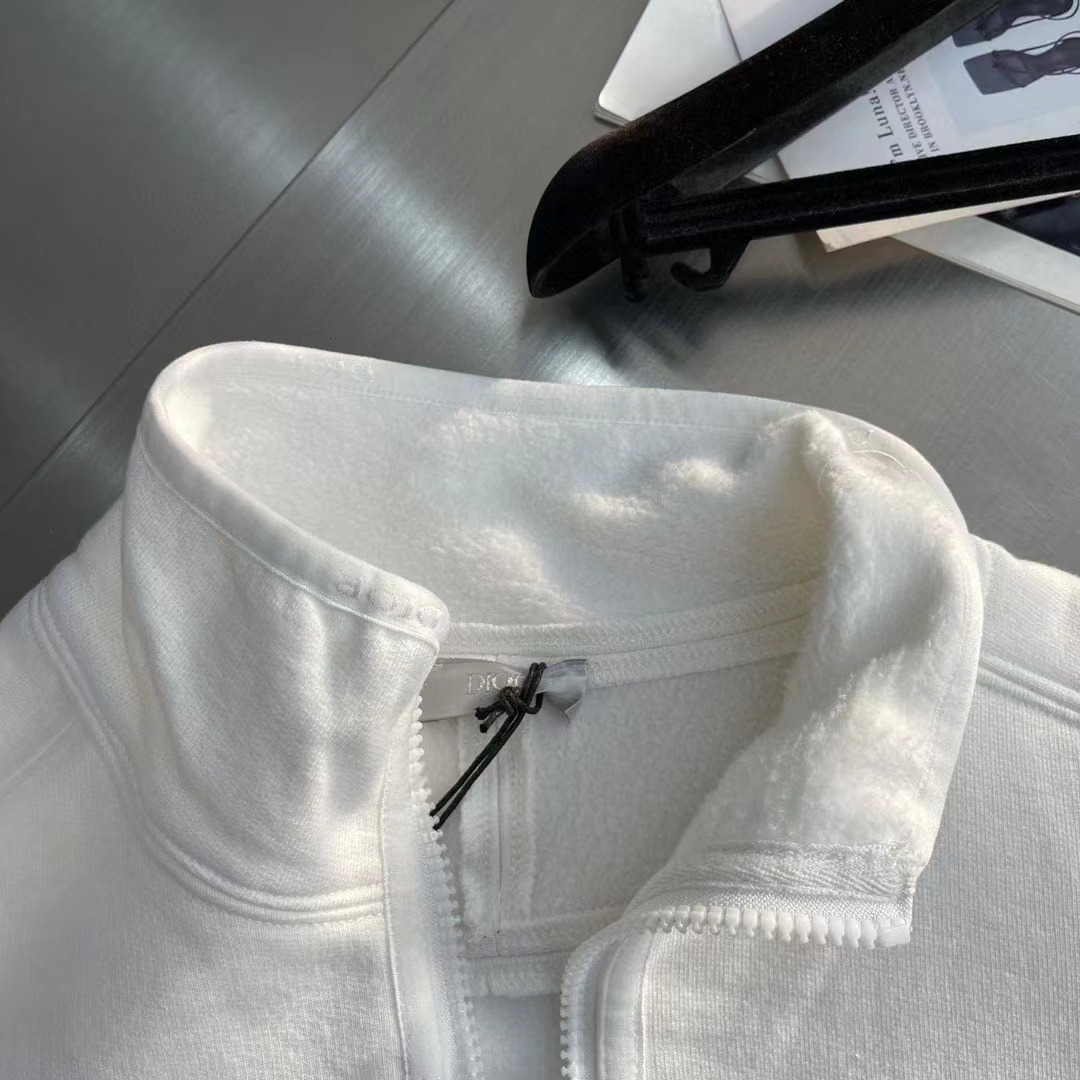 Dior Men CD Regular-Fit Sweater Stand Collar White Cotton Fleece