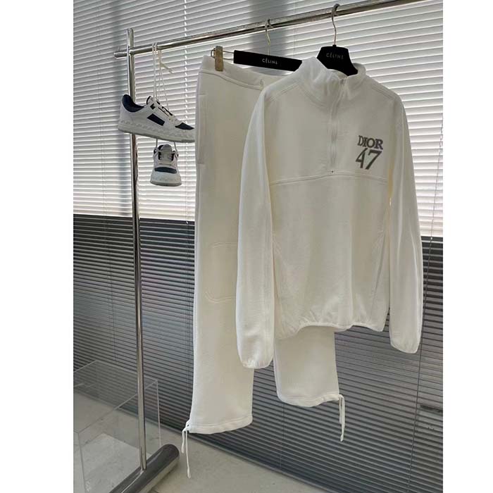 Dior Men CD Regular-Fit Sweater Stand Collar White Cotton Fleece