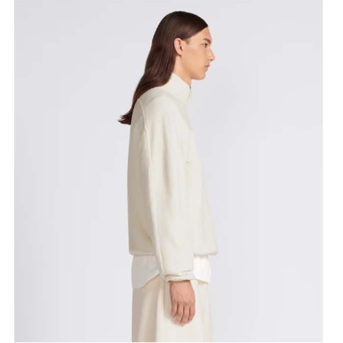 Dior Men CD Regular-Fit Sweater Stand Collar White Cotton Fleece