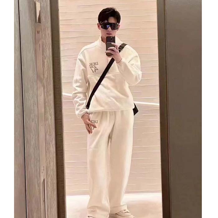 Dior Men CD Regular-Fit Sweater Stand Collar White Cotton Fleece