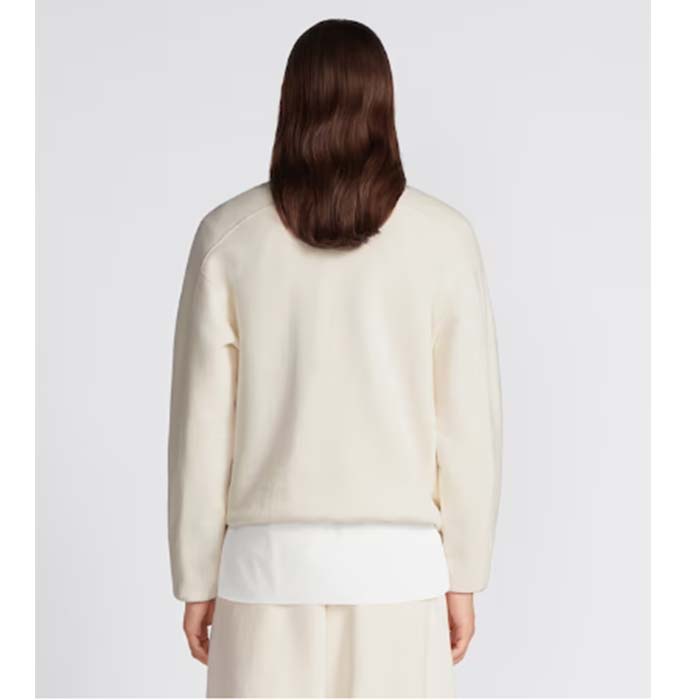 Dior Men CD Regular-Fit Sweater Stand Collar White Cotton Fleece