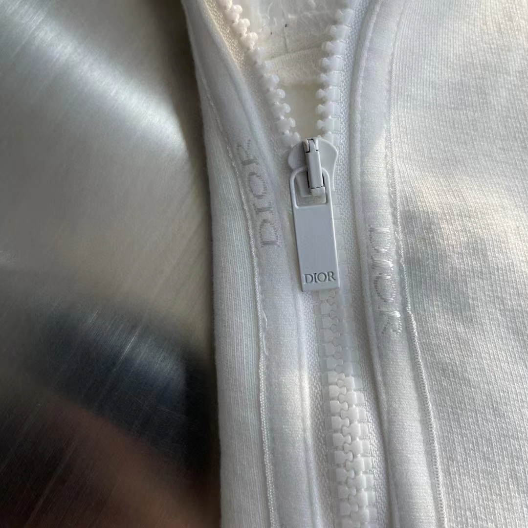 Dior Men CD Regular-Fit Sweater Stand Collar White Cotton Fleece