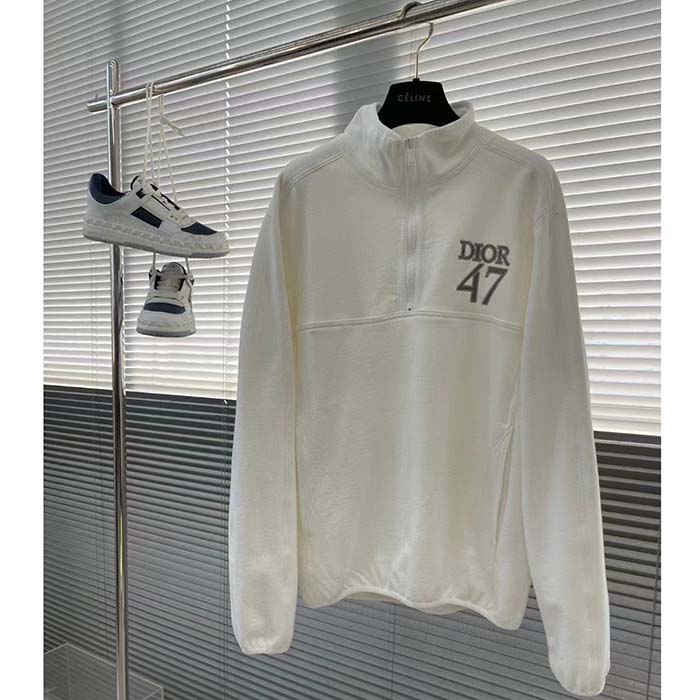 Dior Men CD Regular-Fit Sweater Stand Collar White Cotton Fleece