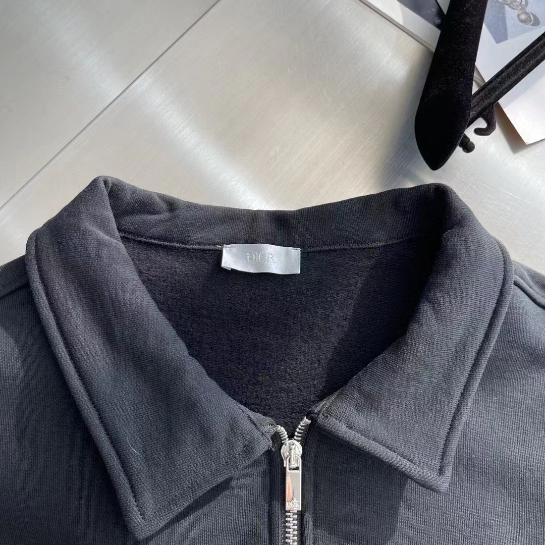 Dior Men CD Zipped Jacket Blue Virgin Wool Blend Viscose Spread Collar