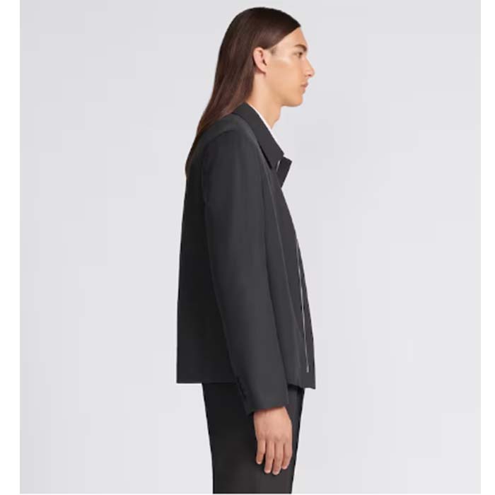 Dior Men CD Zipped Jacket Blue Virgin Wool Blend Viscose Spread Collar