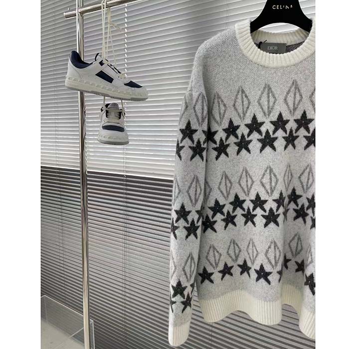 Dior Women Dior And Peter Doig CD Diamond Sweater Gray Wool Jacquard