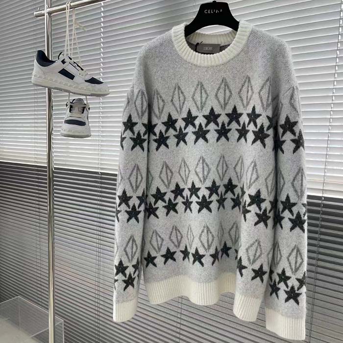 Dior Women Dior And Peter Doig CD Diamond Sweater Gray Wool Jacquard