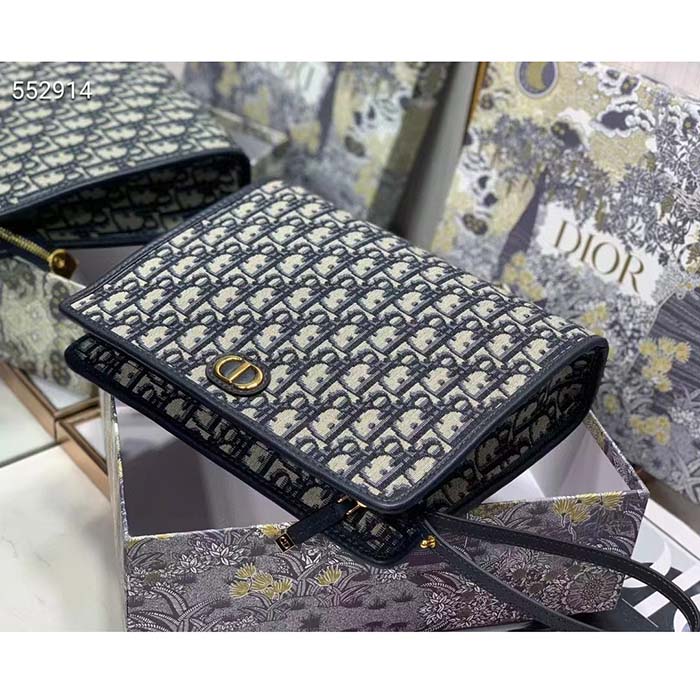 Dior Unisex CD Medium 30 Montaigne Pouch Blue Dior Oblique Jacquard