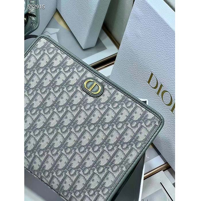 Dior Unisex CD Medium 30 Montaigne Pouch Gray Dior Oblique Jacquard