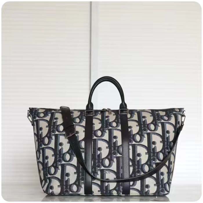 Dior Unisex CD Weekend 40 Bag Beige Black Maxi Dior Oblique Jacquard