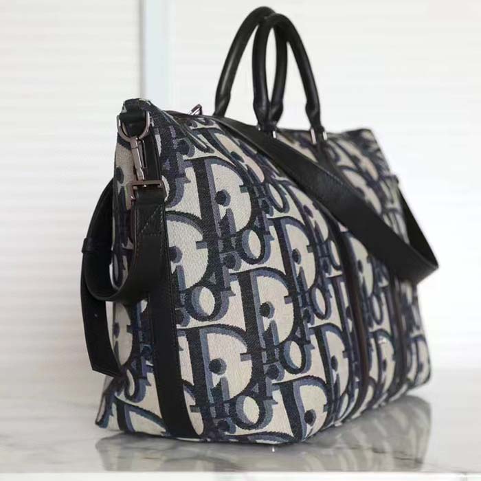 Dior Unisex CD Weekend 40 Bag Beige Black Maxi Dior Oblique Jacquard