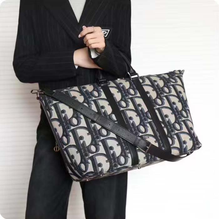 Dior Unisex CD Weekend 40 Bag Beige Black Maxi Dior Oblique Jacquard