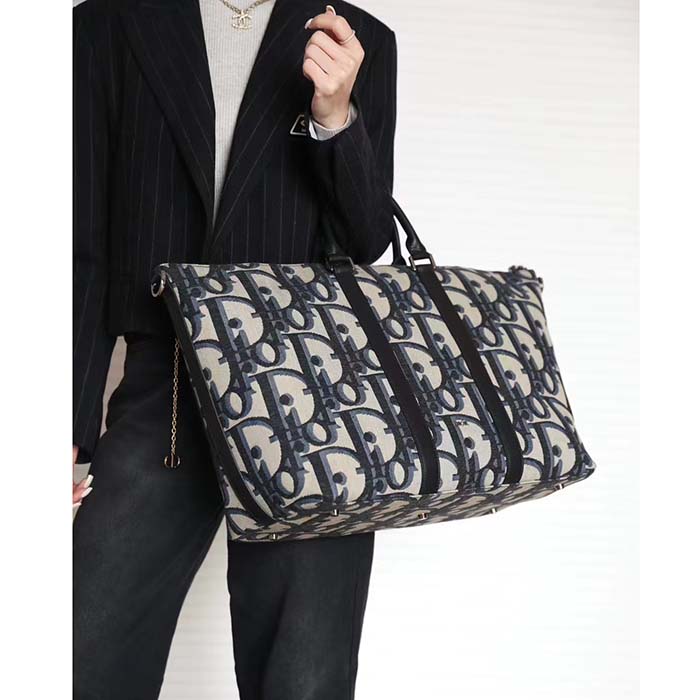 Dior Unisex CD Weekend 40 Bag Beige Black Maxi Dior Oblique Jacquard