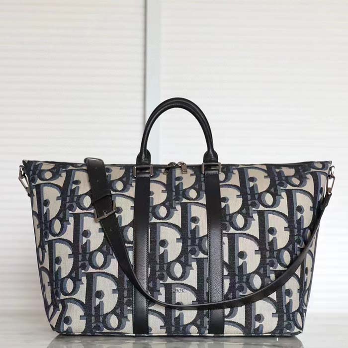 Dior Unisex CD Weekend 40 Bag Beige Black Maxi Dior Oblique Jacquard