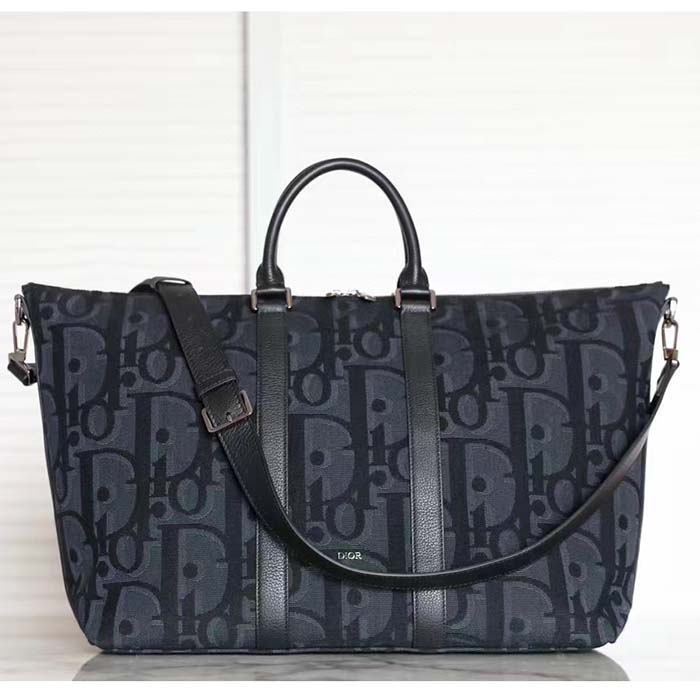 Dior Unisex CD Weekend 40 Bag Black Maxi Dior Oblique Jacquard