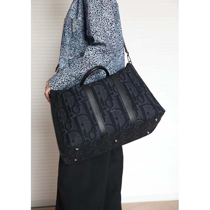 Dior Unisex CD Weekend 40 Bag Black Maxi Dior Oblique Jacquard