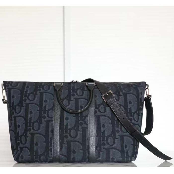 Dior Unisex CD Weekend 40 Bag Black Maxi Dior Oblique Jacquard