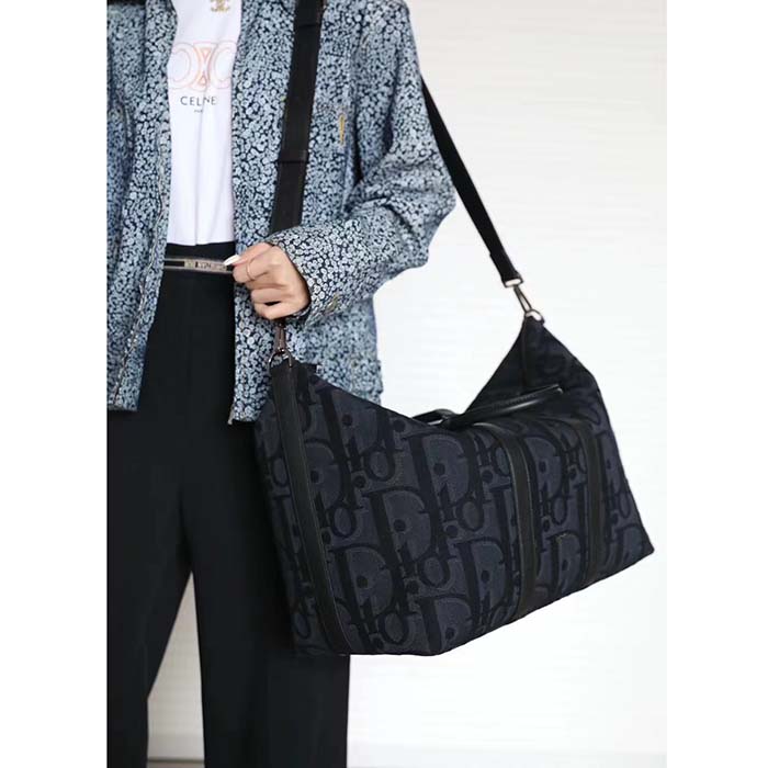 Dior Unisex CD Weekend 40 Bag Black Maxi Dior Oblique Jacquard
