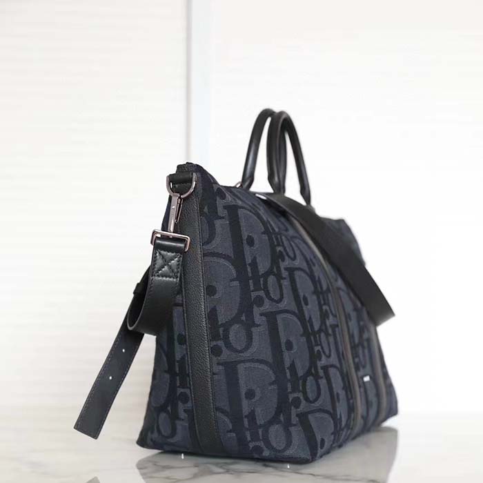 Dior Unisex CD Weekend 40 Bag Black Maxi Dior Oblique Jacquard