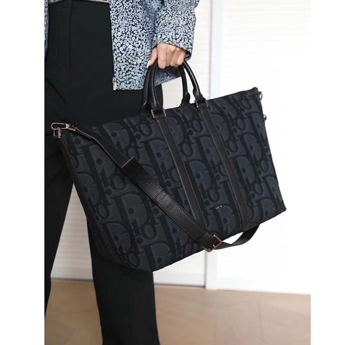 Dior Unisex CD Weekend 40 Bag Black Maxi Dior Oblique Jacquard