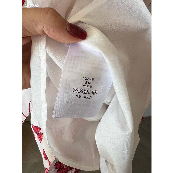 Dior Women CD Belted Shirt Dress White Cotton Silk Poplin Red Toile De Jouy Mexico Motif Reference: 417R89A3676_X3810