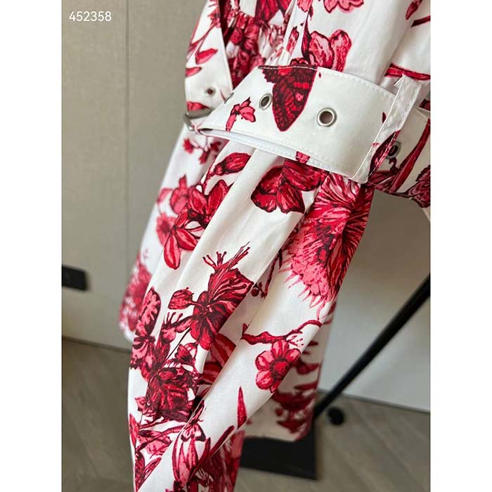 Dior Women CD Belted Shirt Dress White Cotton Silk Poplin Red Toile De Jouy Mexico Motif Reference: 417R89A3676_X3810