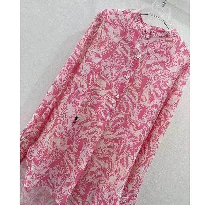 Dior Women CD Blouse Melocoton Pink Cotton Voile with Allover Butterfly Motif