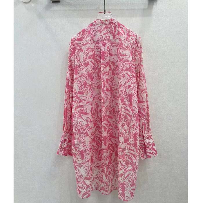 Dior Women CD Blouse Melocoton Pink Cotton Voile with Allover Butterfly Motif
