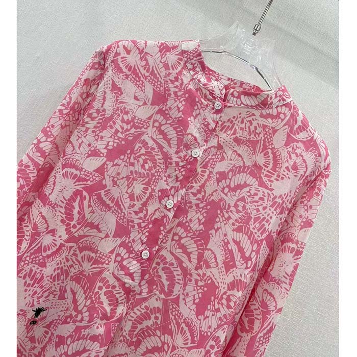 Dior Women CD Blouse Melocoton Pink Cotton Voile with Allover Butterfly Motif