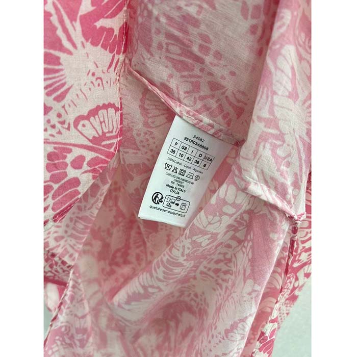 Dior Women CD Blouse Melocoton Pink Cotton Voile with Allover Butterfly Motif