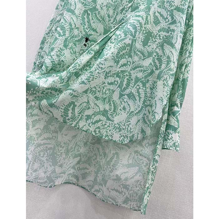 Dior Men CD Blouse Melocoton Sea Green Cotton Voile with Allover Butterfly Motif