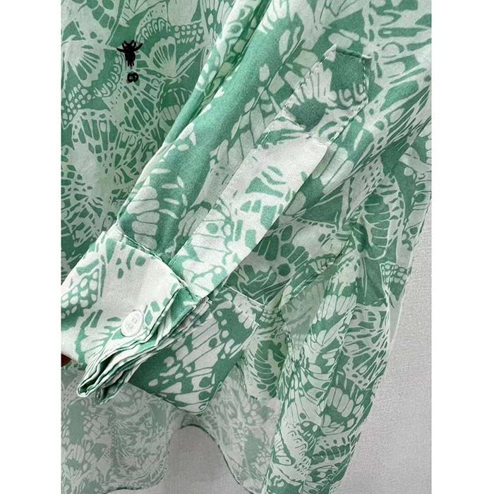 Dior Men CD Blouse Melocoton Sea Green Cotton Voile with Allover Butterfly Motif