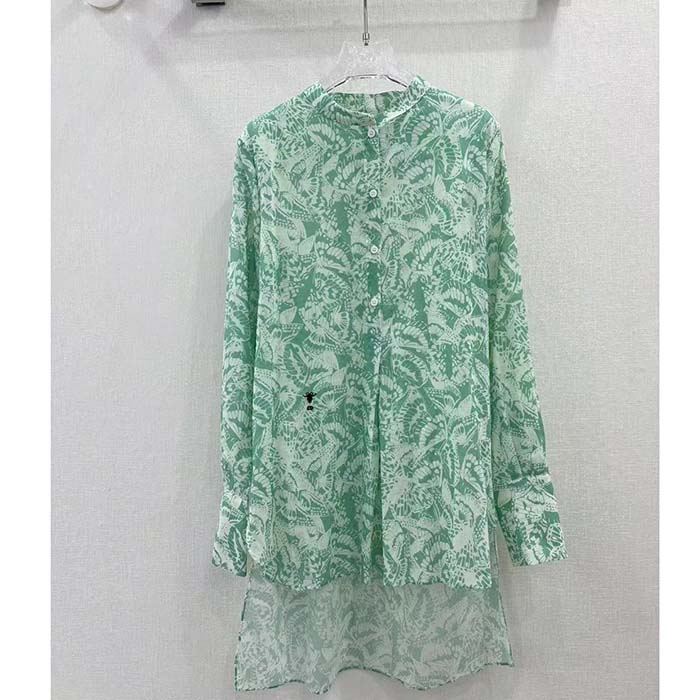 Dior Men CD Blouse Melocoton Sea Green Cotton Voile with Allover Butterfly Motif
