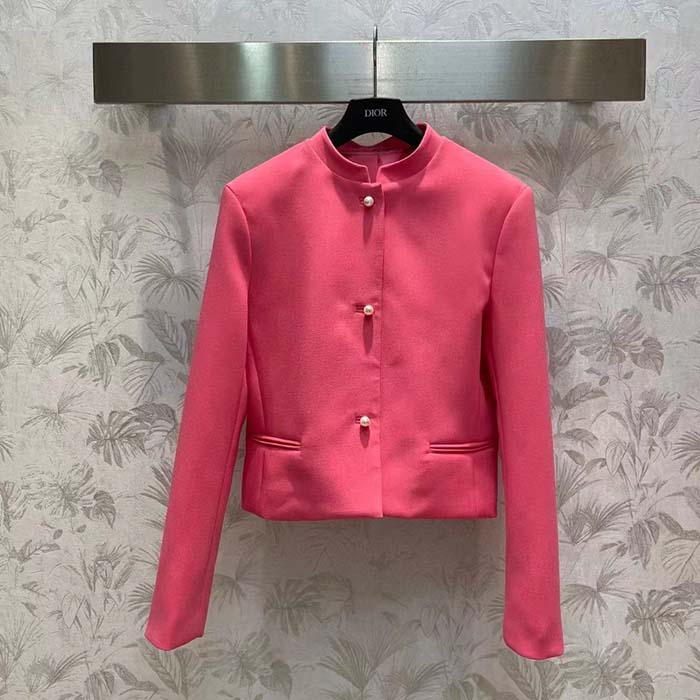 Dior Women CD Cropped Jacket Passion Pink Wool Silk Long Sleeves