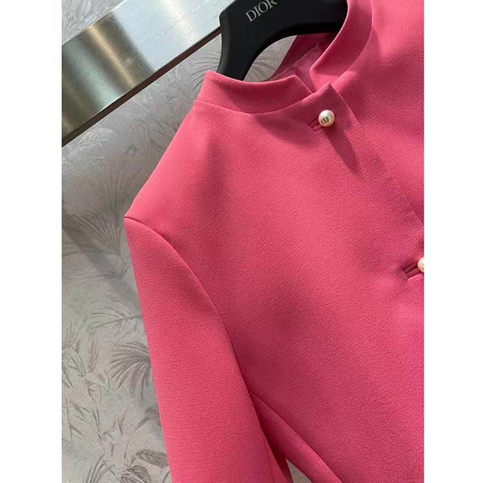 Dior Women CD Cropped Jacket Passion Pink Wool Silk Long Sleeves