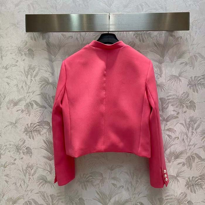 Dior Women CD Cropped Jacket Passion Pink Wool Silk Long Sleeves