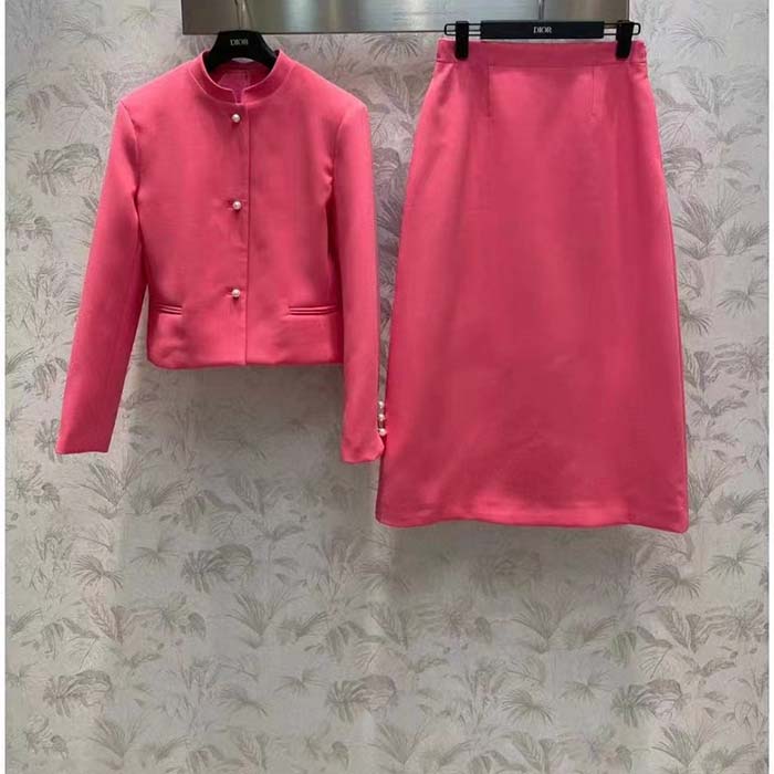 Dior Women CD Cropped Jacket Passion Pink Wool Silk Long Sleeves