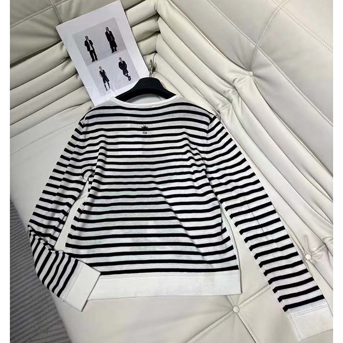 Dior Men CD Dior Marinière Sweater Navy Blue White Linen Cashmere Silk Knit Green Dragon Motif