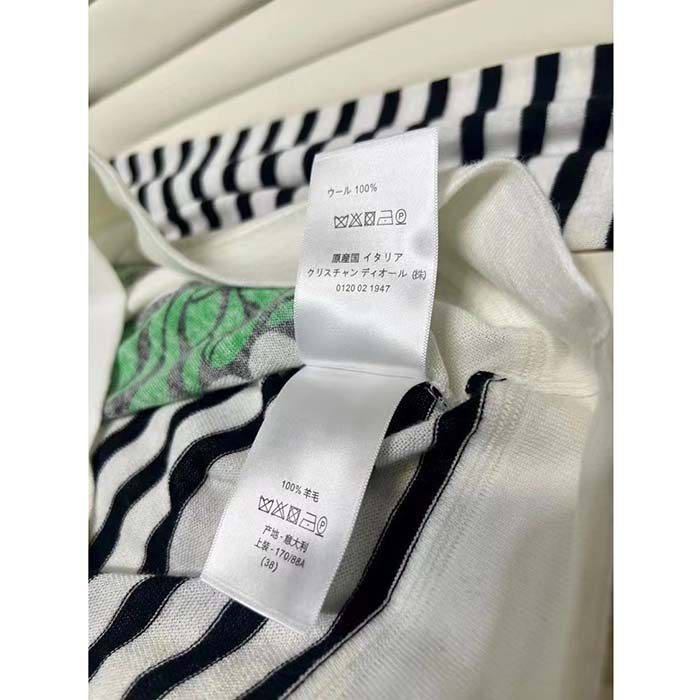 Dior Men CD Dior Marinière Sweater Navy Blue White Linen Cashmere Silk Knit Green Dragon Motif