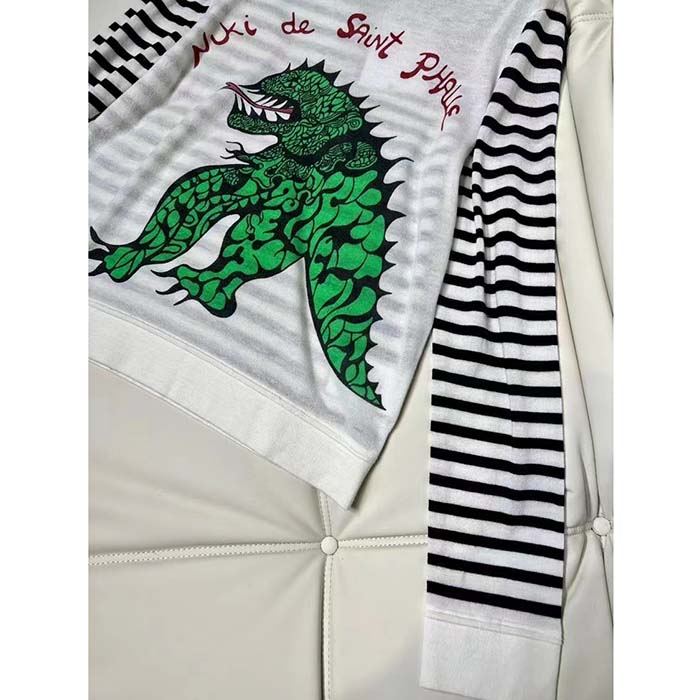 Dior Men CD Dior Marinière Sweater Navy Blue White Linen Cashmere Silk Knit Green Dragon Motif