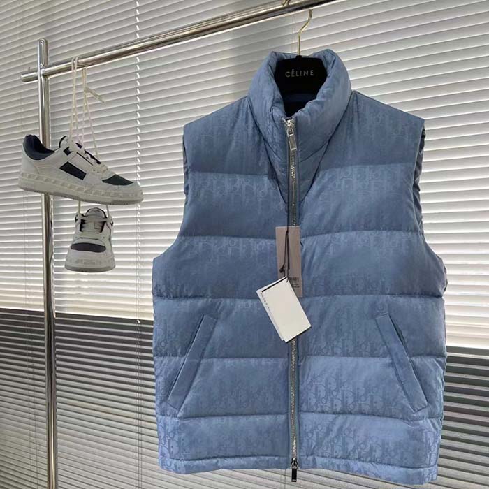 Dior Women CD Dior Oblique Down Vest Blue Technical Jacquard