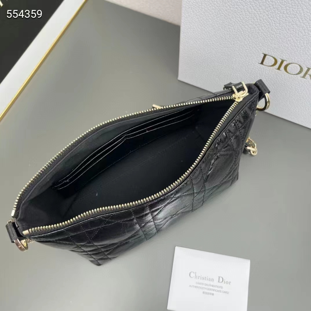 Dior Women CD Diorstar Hobo Bag Chain Black Macrocannage Crinkled Calfskin Reference: S3202UNIO_M900