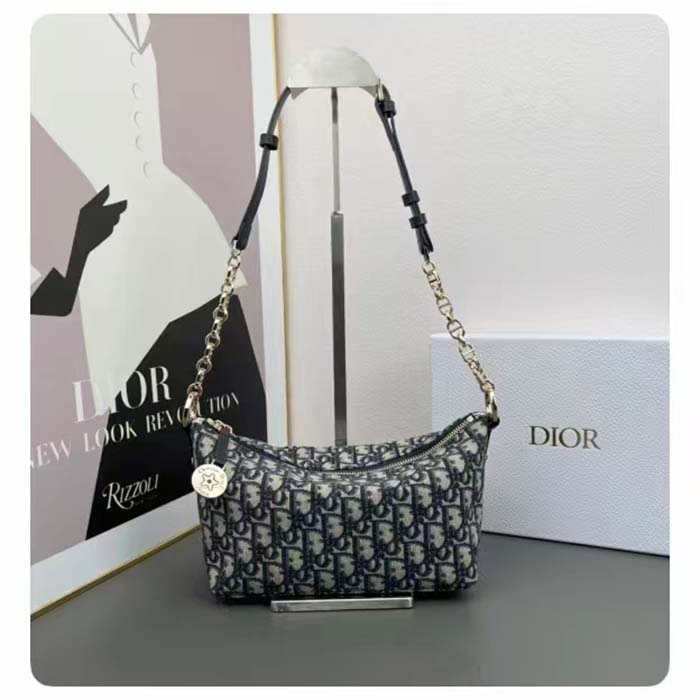 Dior Women CD Diorstar Hobo Bag Chain Blue Dior Oblique Jacquard Reference: S3202UTZQ_M928