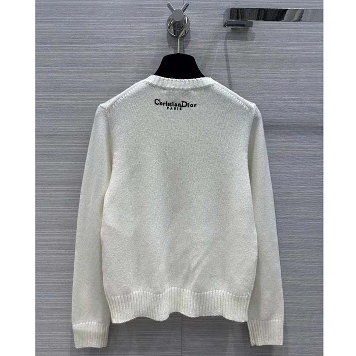 Dior Men CD Embroidered Sweater Gold-Tone White Cashmere Knit Butterfly Around the World Motif