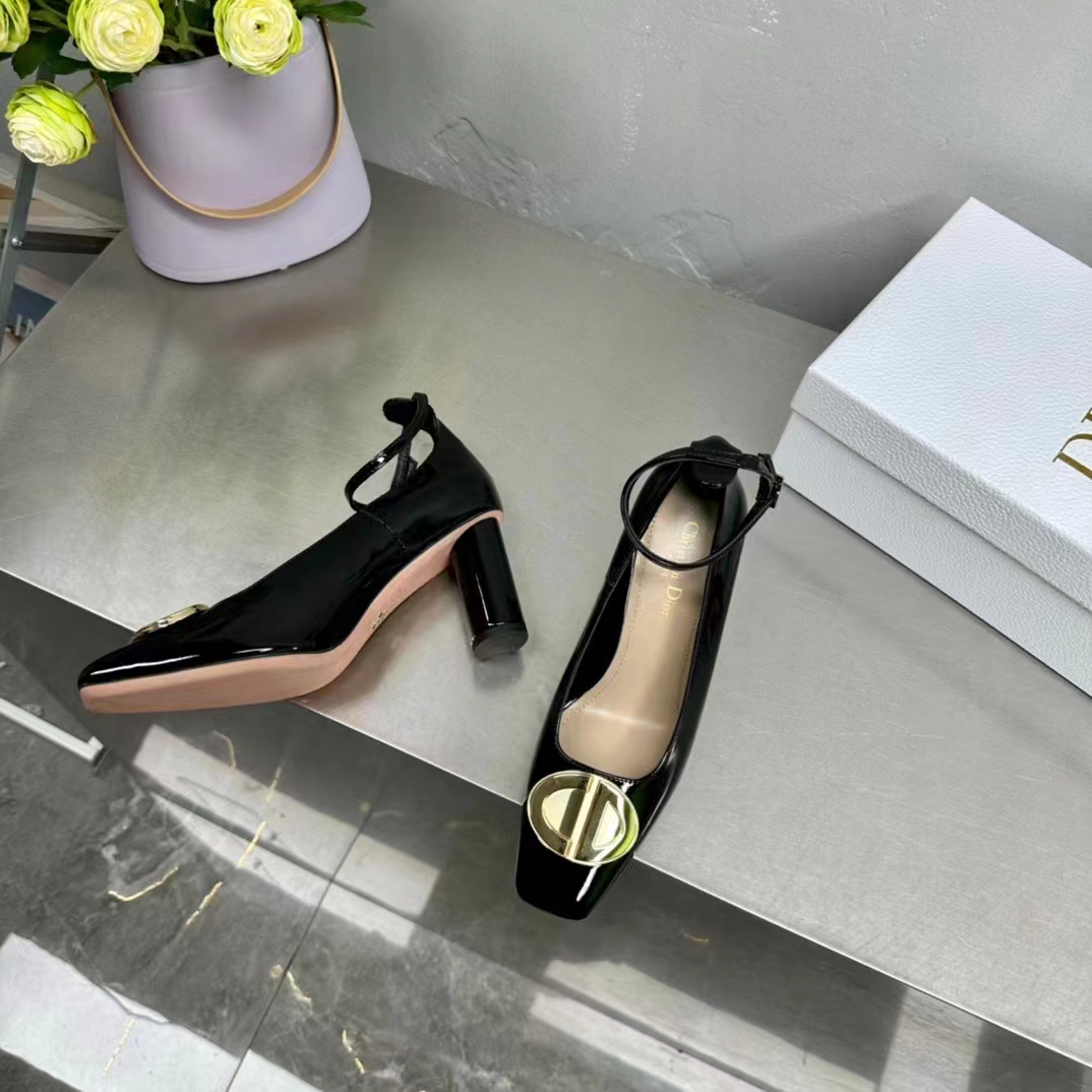 Dior Women CD Forever Dior Pump Black Patent Calfskin Adjustable Buckled Ankle Strap