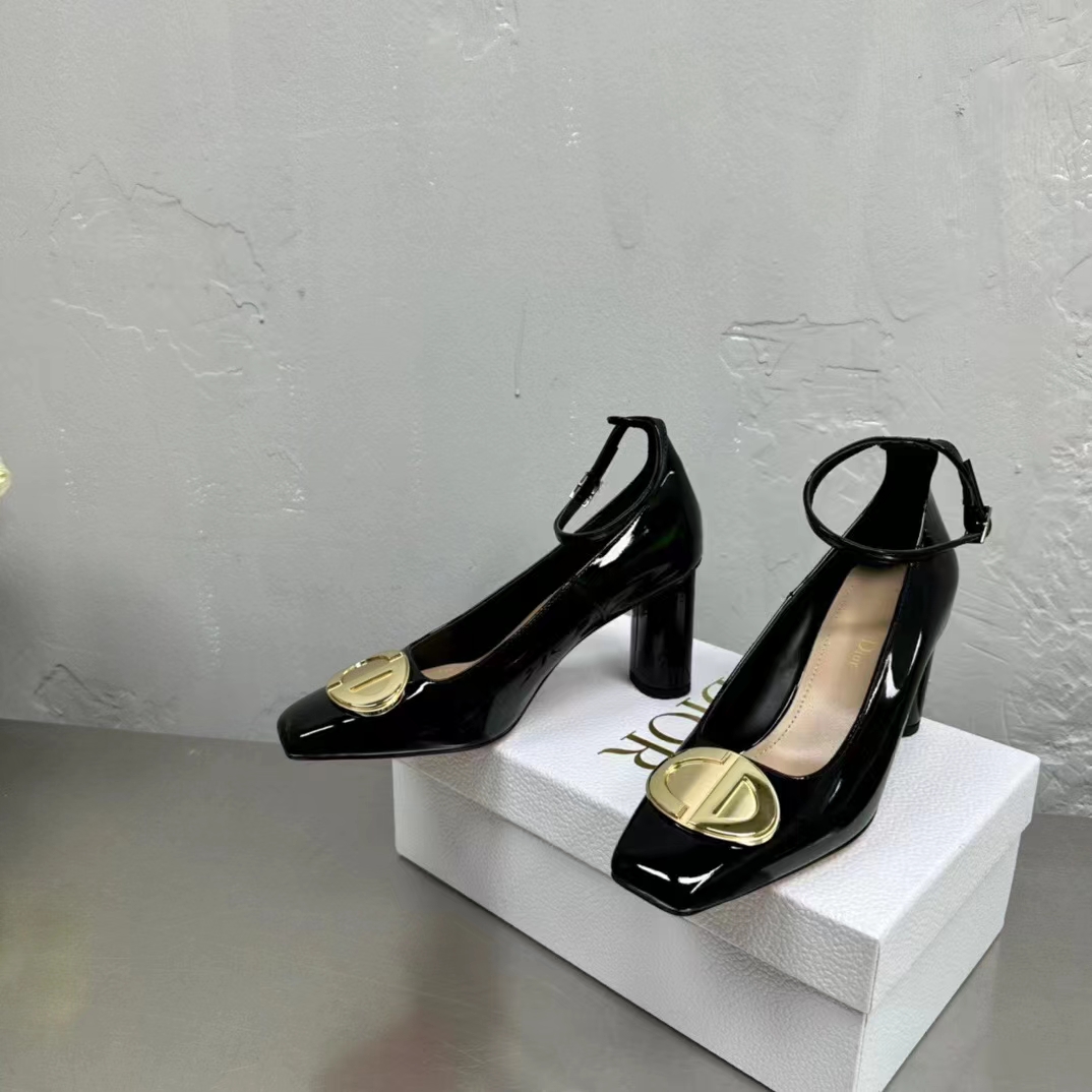 Dior Women CD Forever Dior Pump Black Patent Calfskin Adjustable Buckled Ankle Strap
