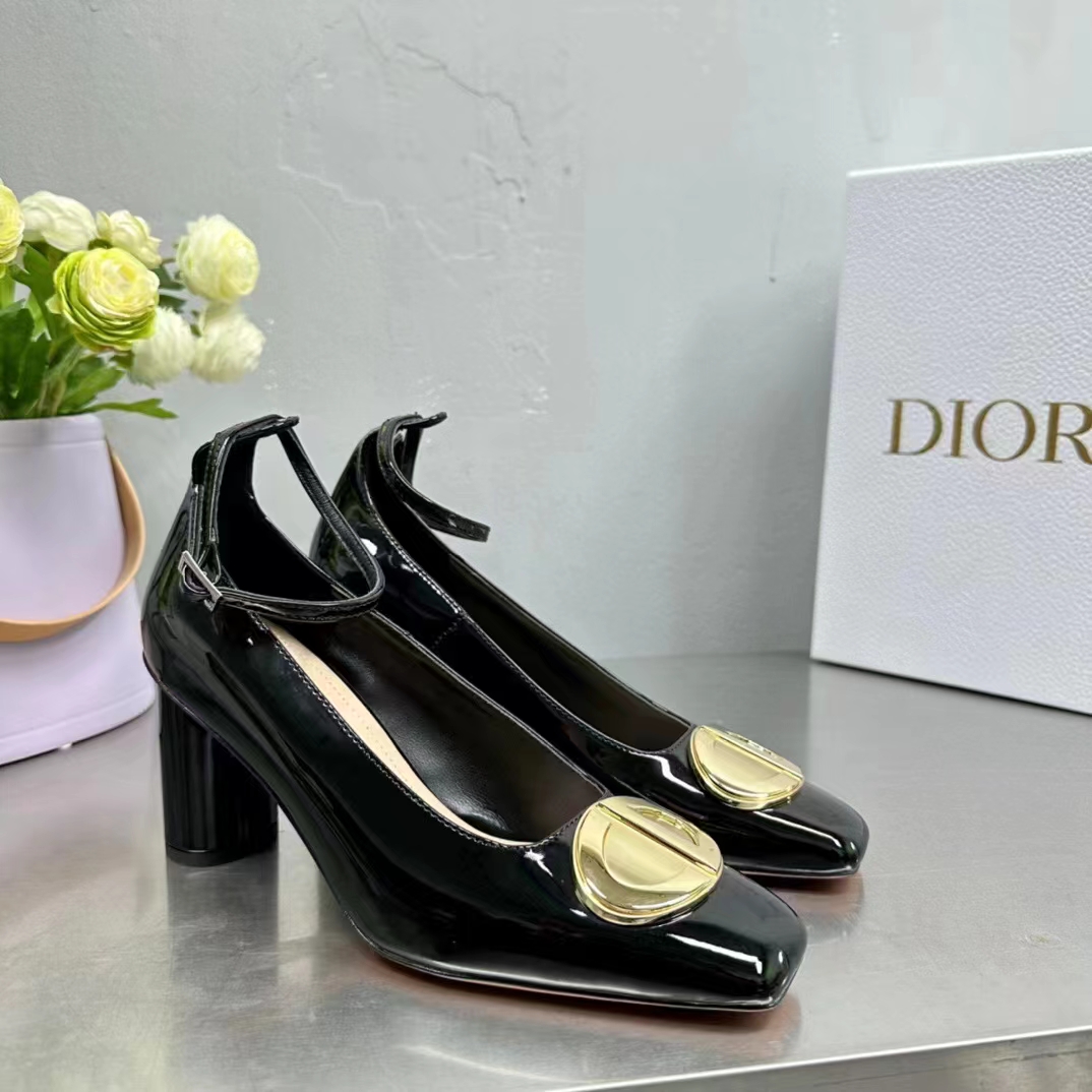 Dior Women CD Forever Dior Pump Black Patent Calfskin Adjustable Buckled Ankle Strap